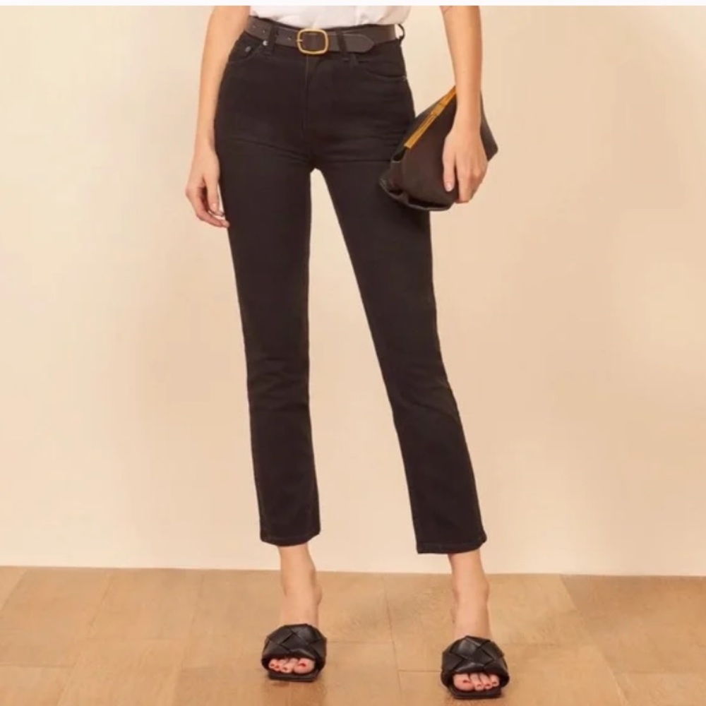 Reformation High Rise Crop Straight Liza Jeans Black